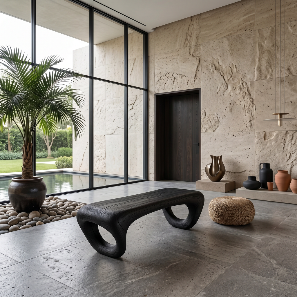 Modern Sculptural Outdoor Bench For Patio Or Garden Decor
