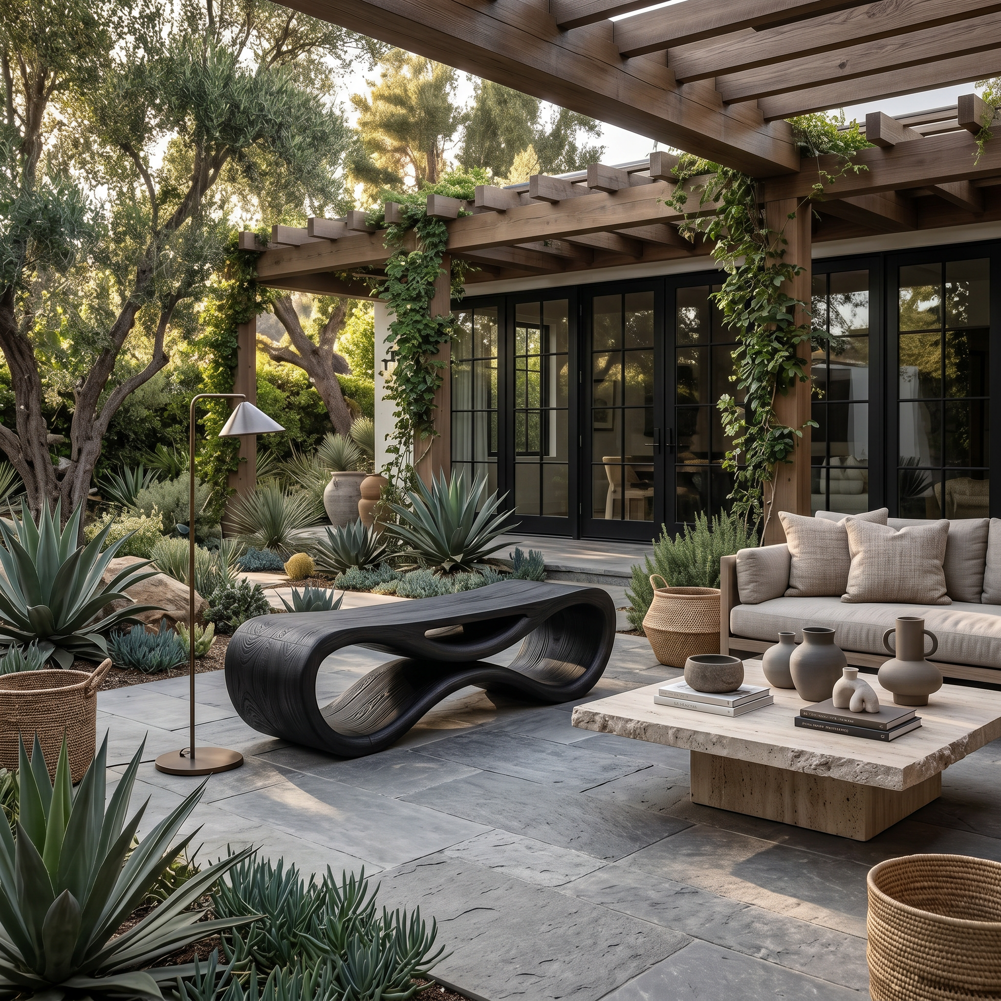 Contemporary Sculptural Outdoor Bench For Patio Or Garden Decor