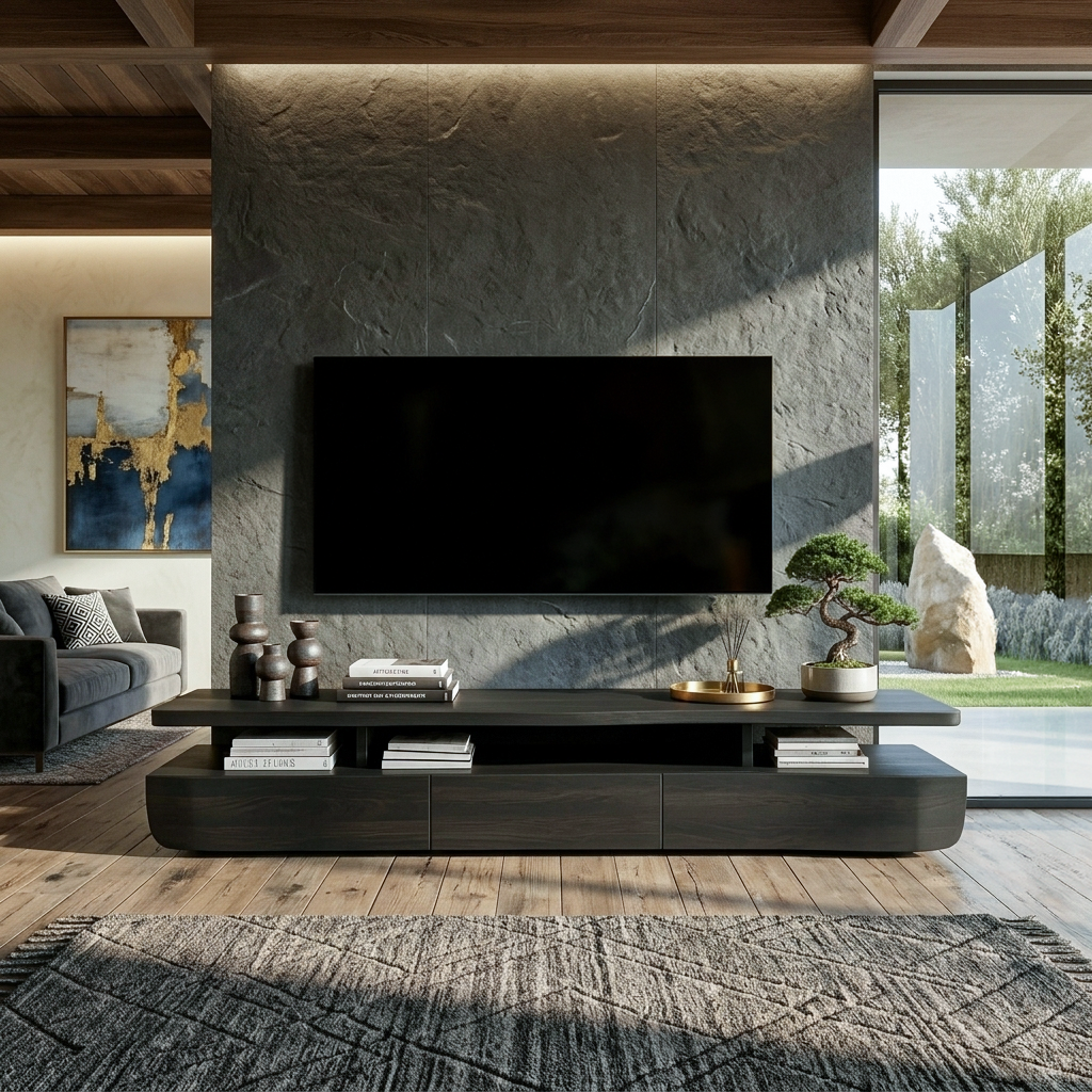 Contemporary TV Cabinet Functional Storage Drawers For Home