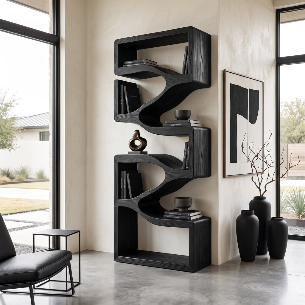 Sculptural Wooden Wall Bookcase For Modern BedRoom