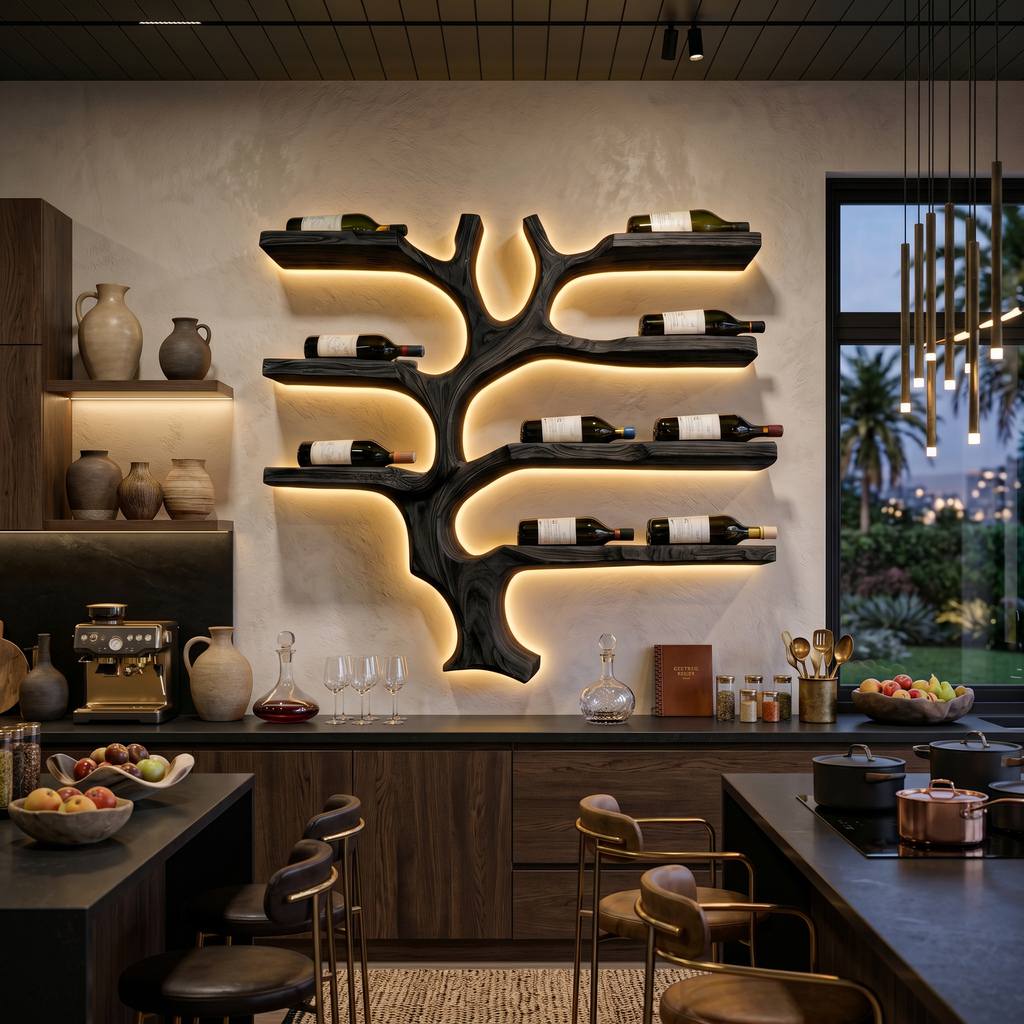 Modern Wall Mounted Branch Wine Bottle Holder For Kitchen