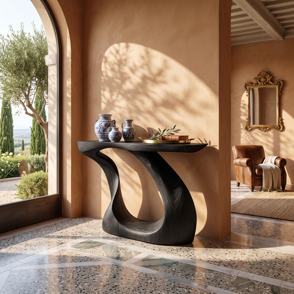 Modern Live Edge Entryway Table Sculptural Wood For Luxury Home Decor