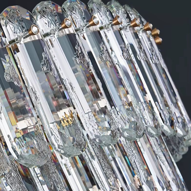 Gio crystal chandelier side profile with covered chain
