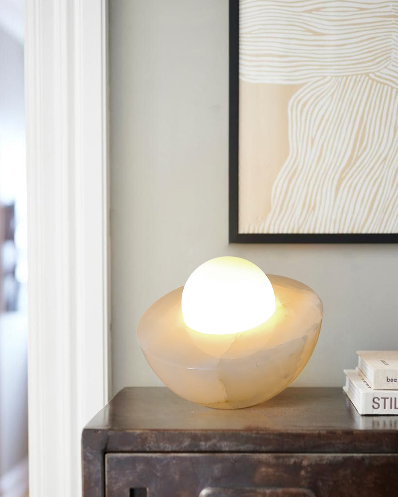 Slinkly Modern Nature Alabaster Dimming Round Bowl Table Lamp for bedroom