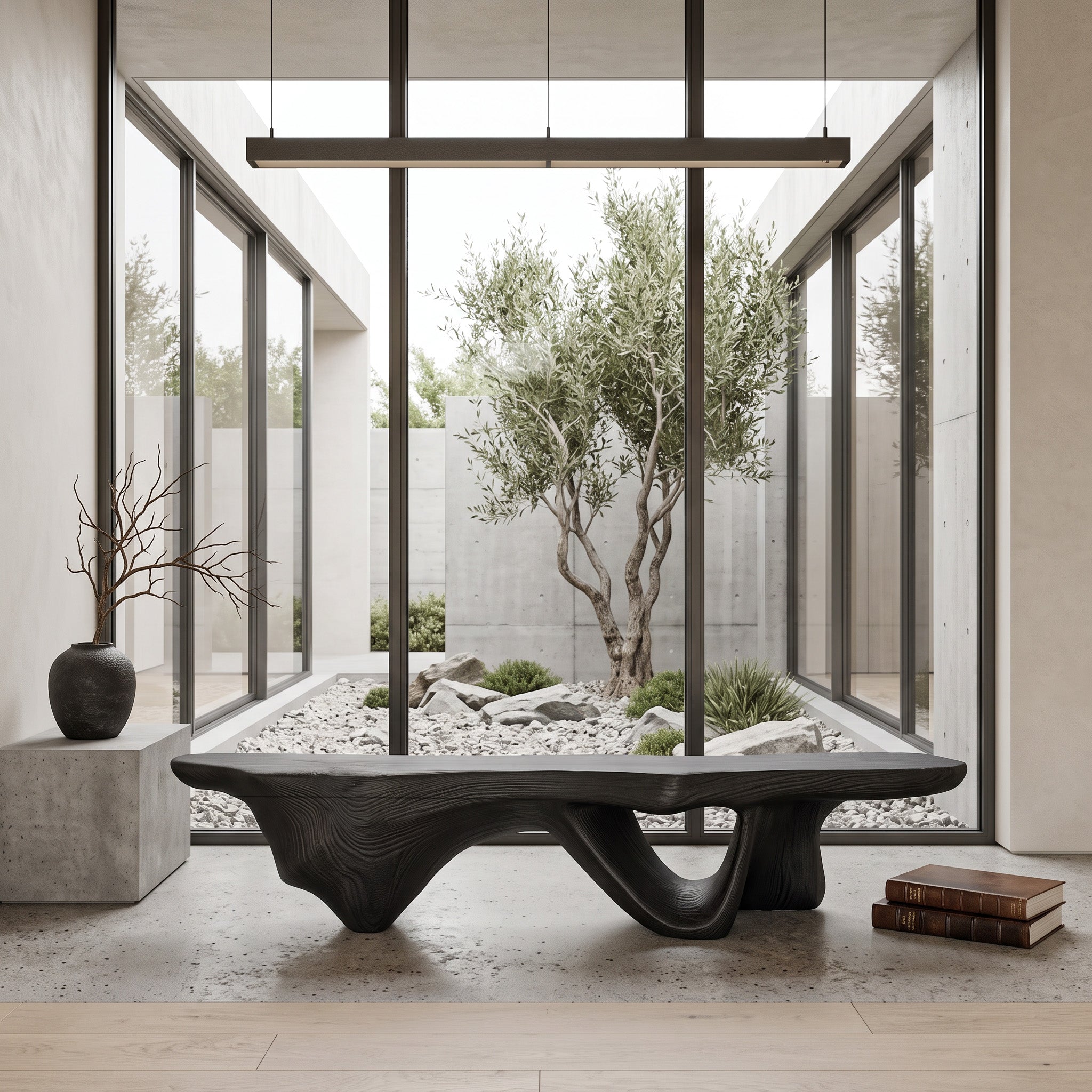 Modern Sculptural Bench With Flowing Design For Living Room