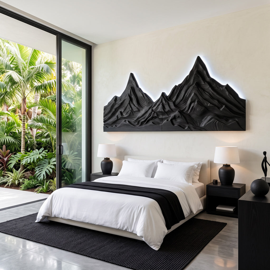 Rustic Mountain Wall Art Sculpture Hand Carved For Bedroom And Living Room