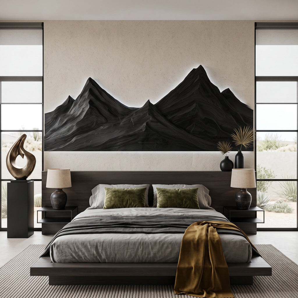 Rustic Mountain Wall Art Triptych Carving For Bedroom And Living Room