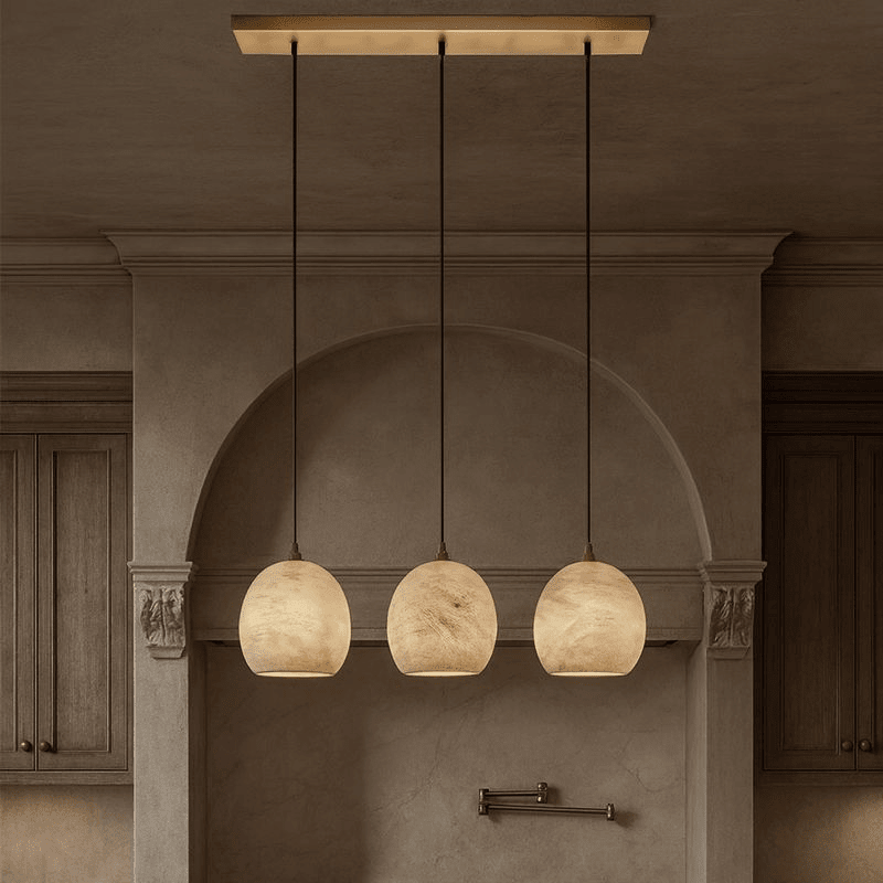 Auris 3-light linear marble chandelier full view