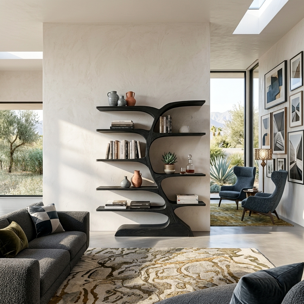 Organic Curved Bookshelf For Open Space