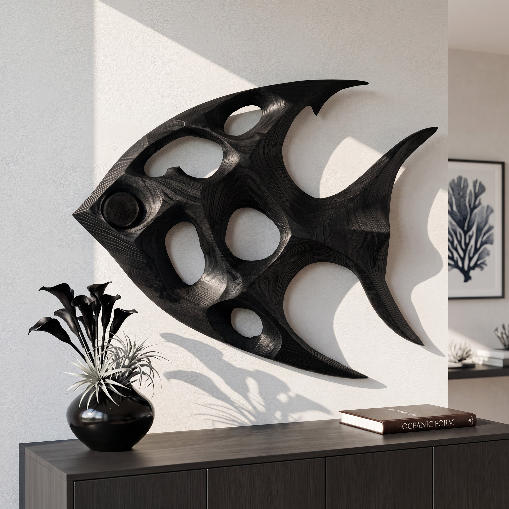 Artistic Sculptural Wall Art Fish-Inspired For Living Room