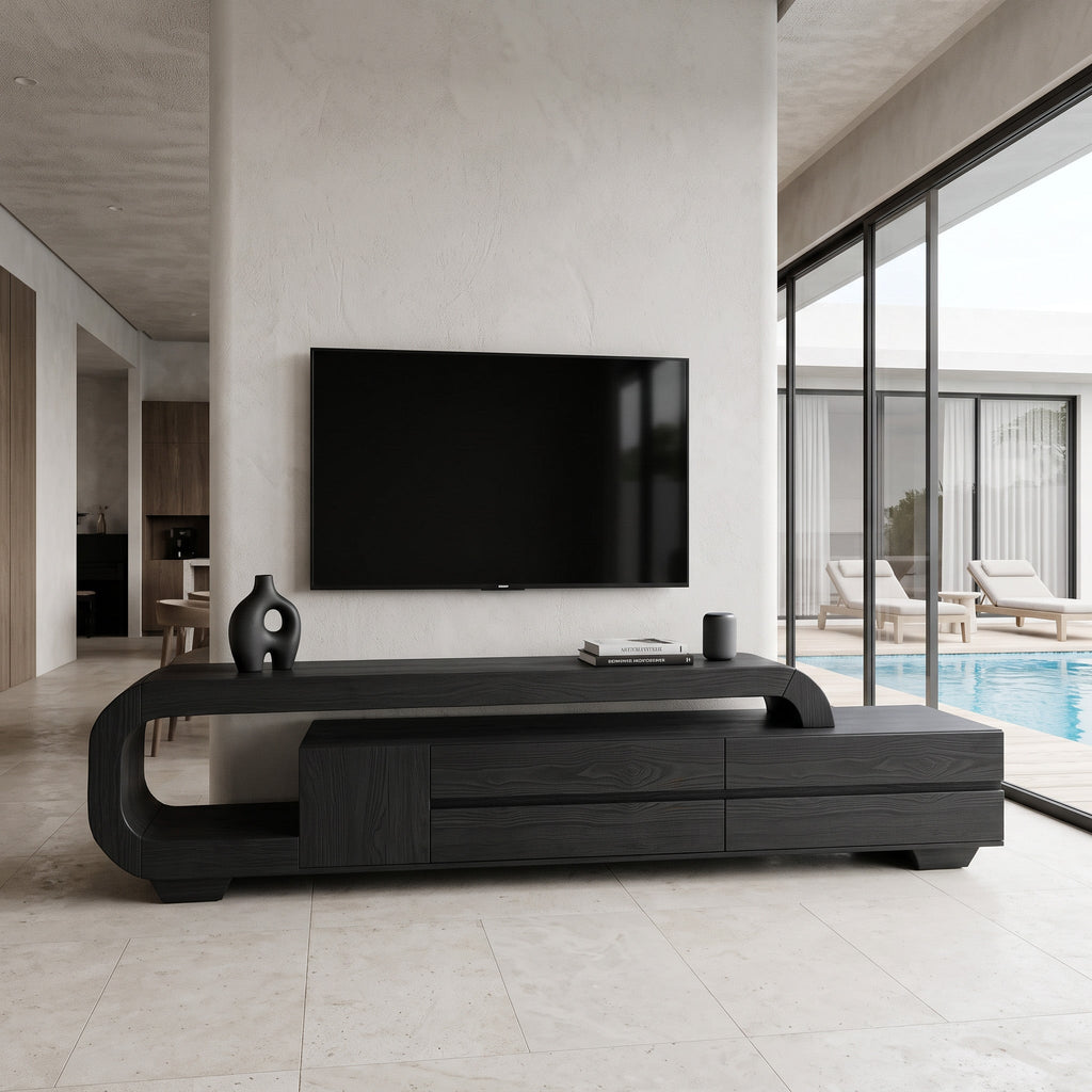Modern Sculpted TV Console With Open Frame For Living Room