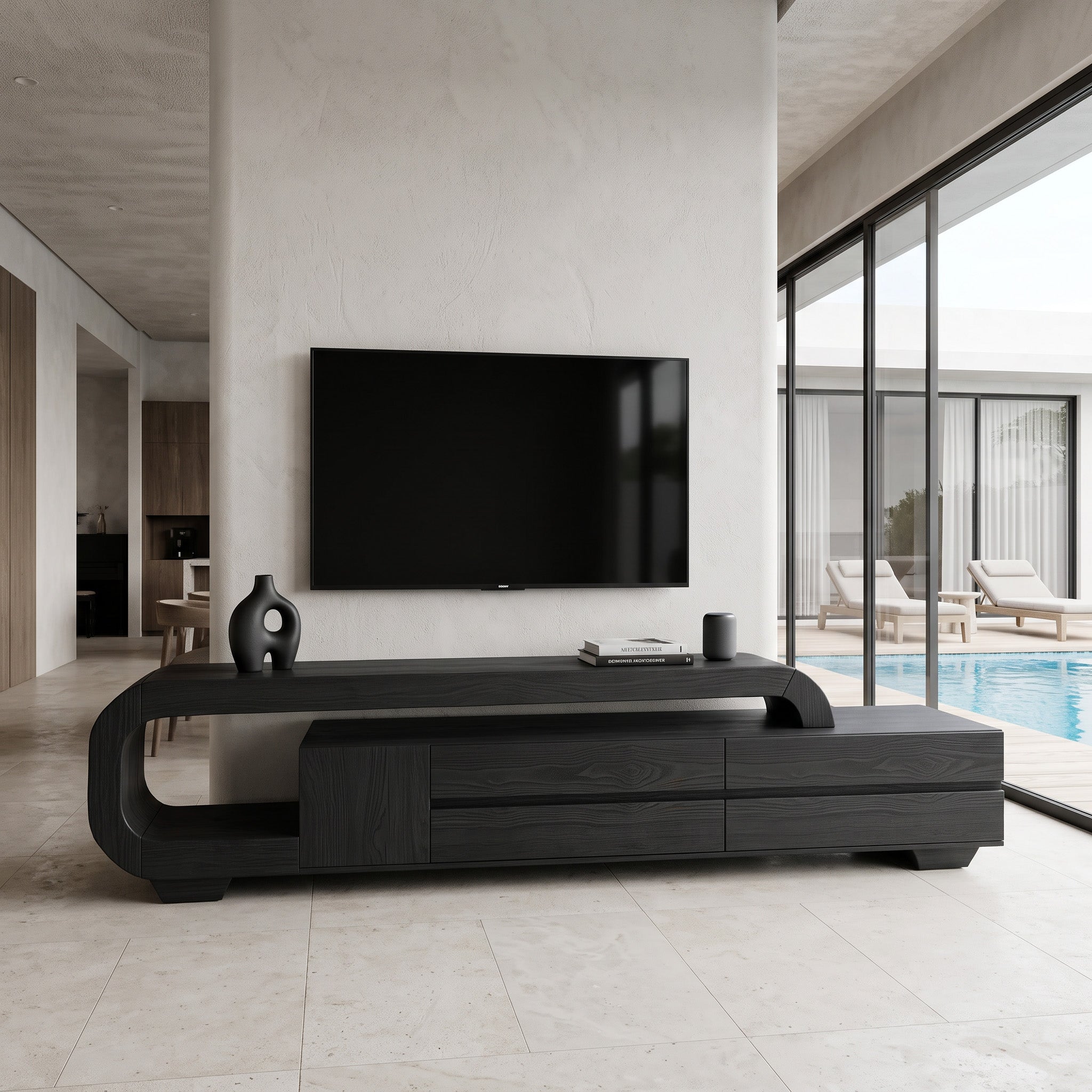 Modern Sculpted TV Console With Open Frame For Living Room