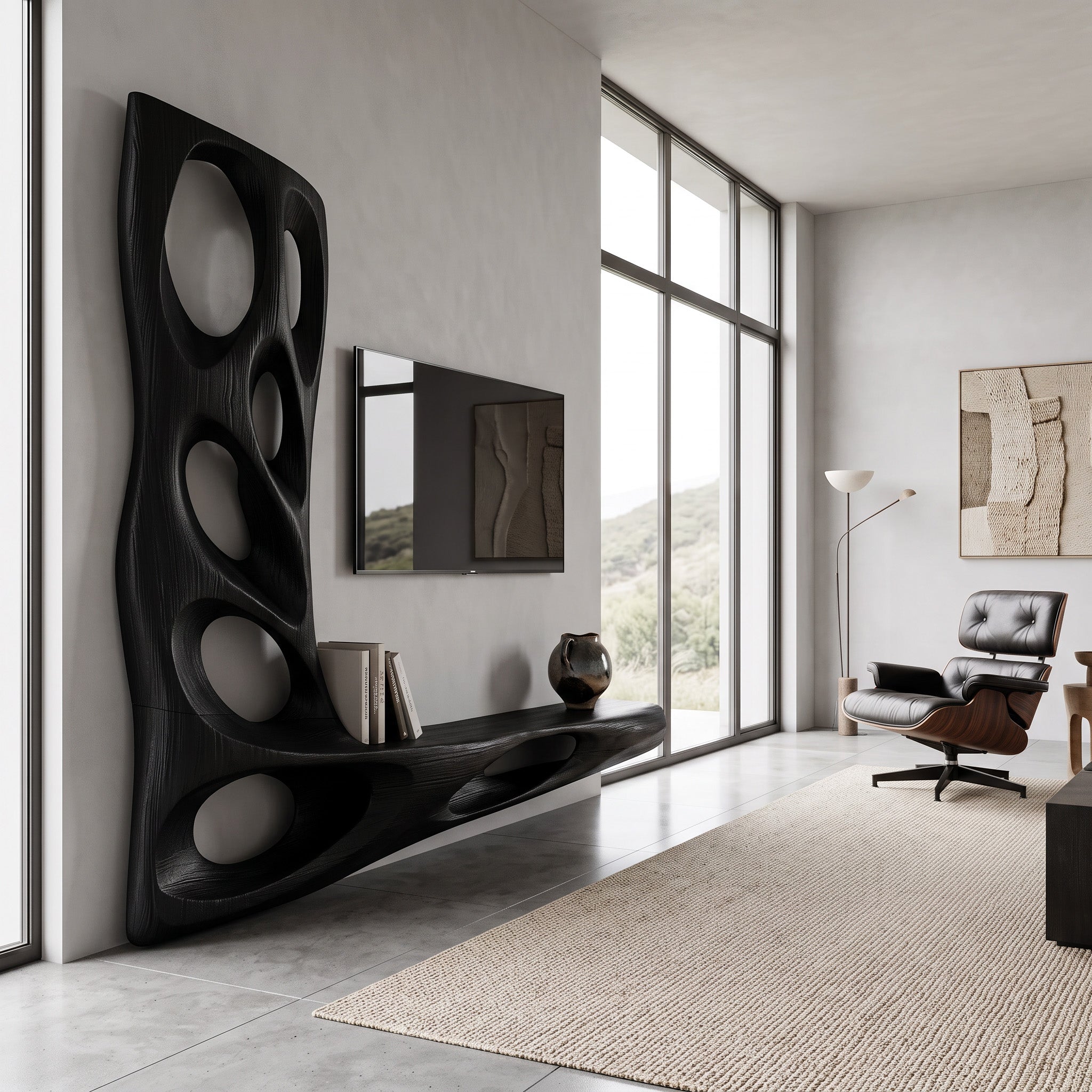 Modern Sculptural TV Wall Console For Living Room Decor