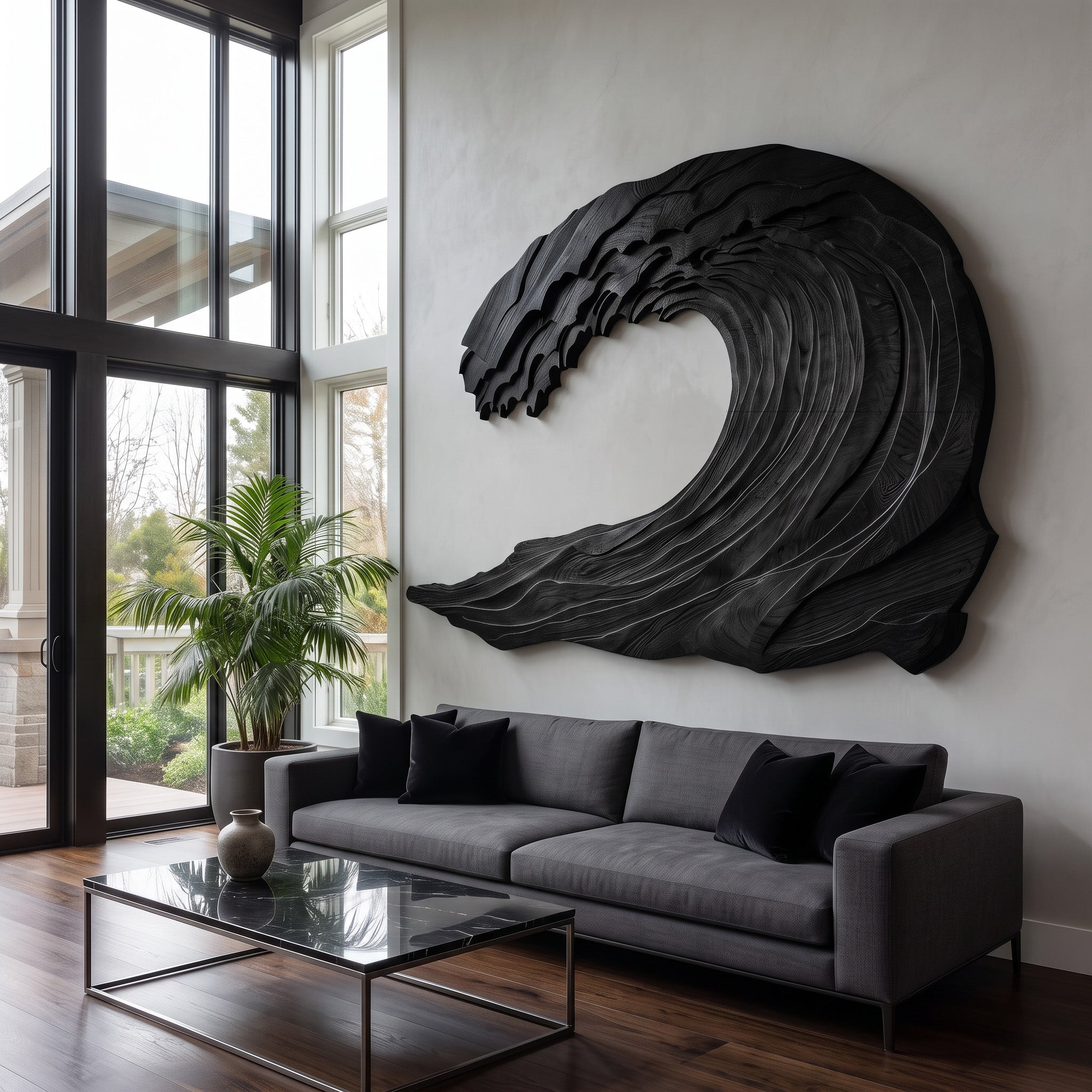 Organic Carved Wave Wall Art Above Sofa For Living Room