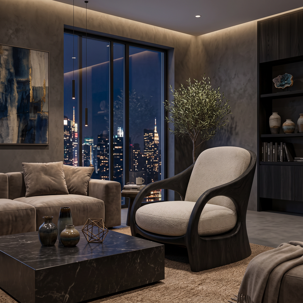 Modern Sculptural Lounge Chair For Living Room Or Reading Corner