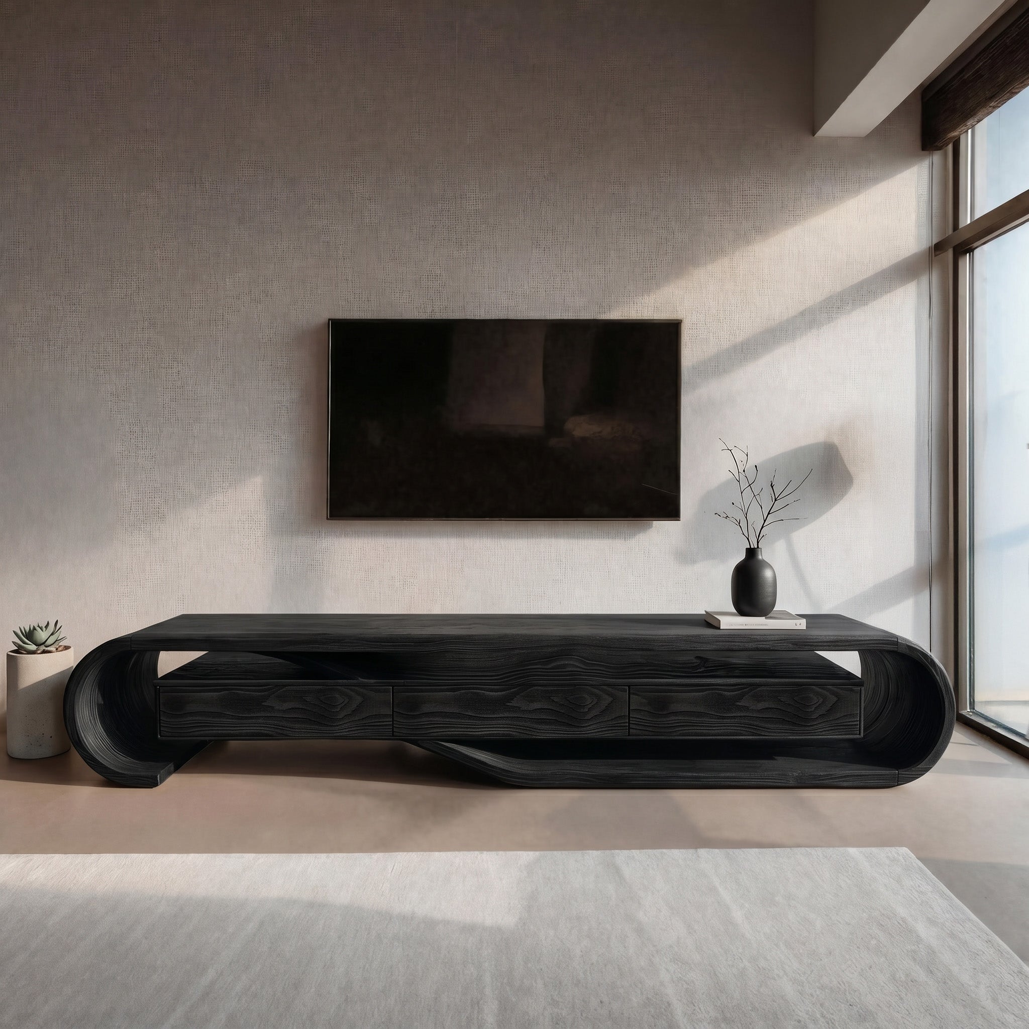 Contemporary Sculptural TV Stand For Living Room