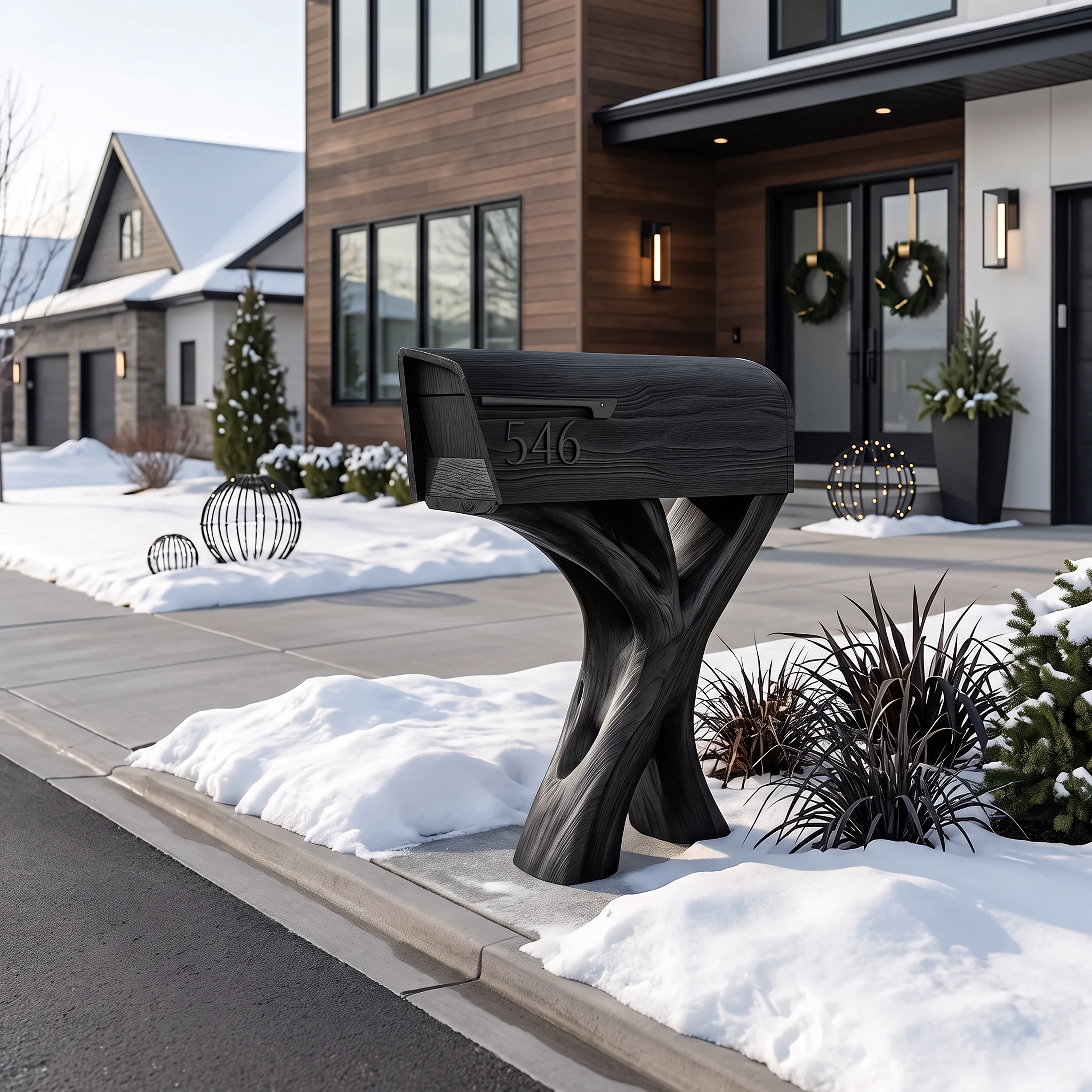 Modern Solid Wood Sculpture Mailbox For Patio Garden Yard Decor