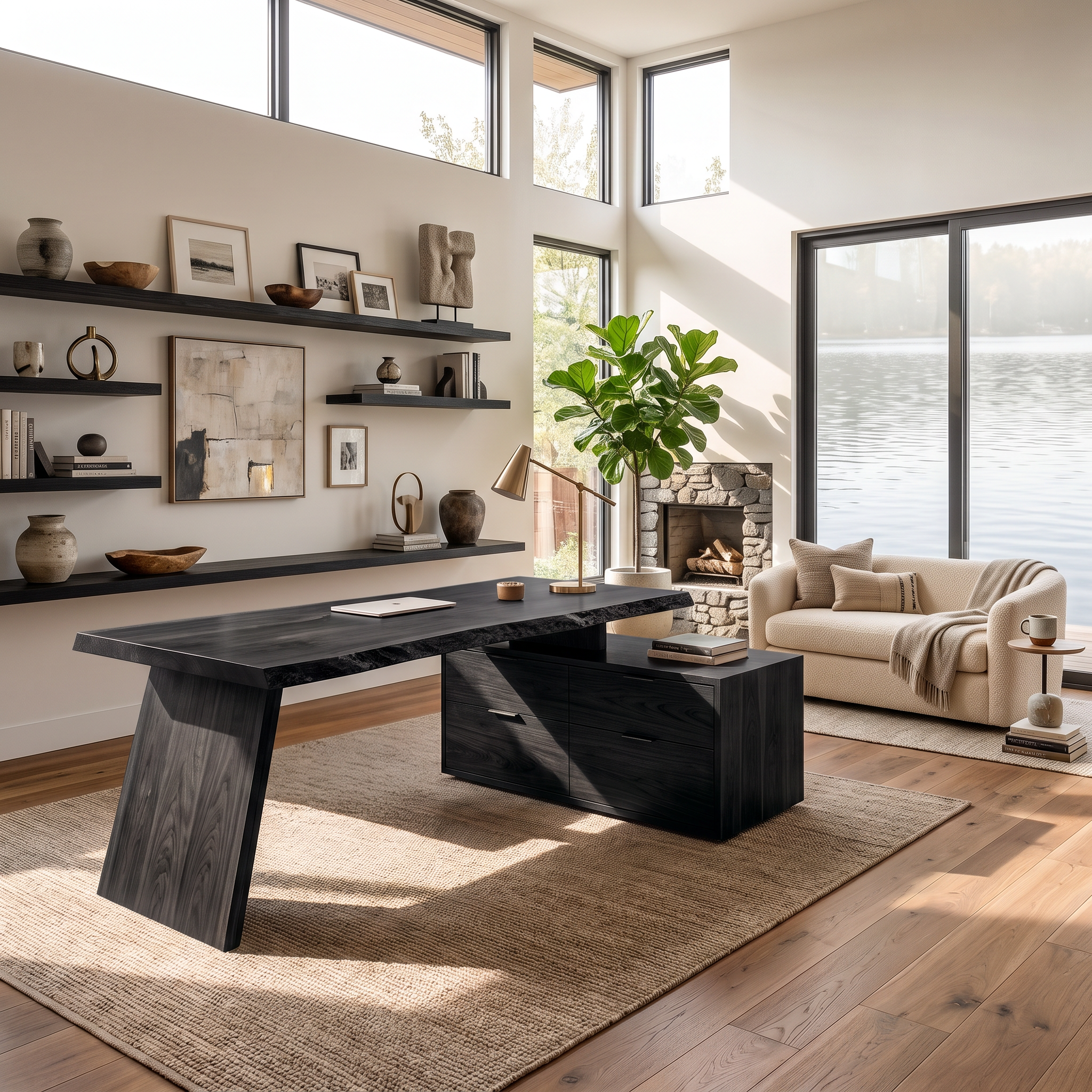Modern Desk With Storage Shelf For Home Workspace