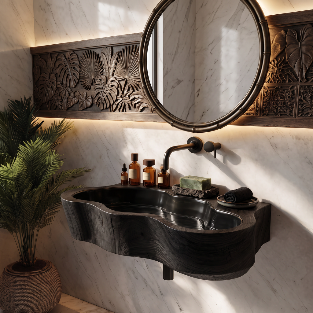 Modern Live Edge Wood Basin For Contemporary Bathroom Interior Design