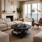 Tropical Round Coffee Table With Shelf For Coastal Living Room And Lounge