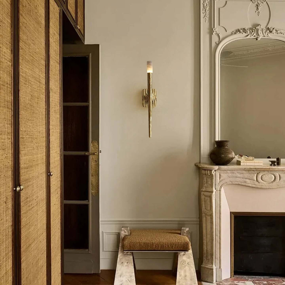 Valen forged brass and marble wall sconce full view