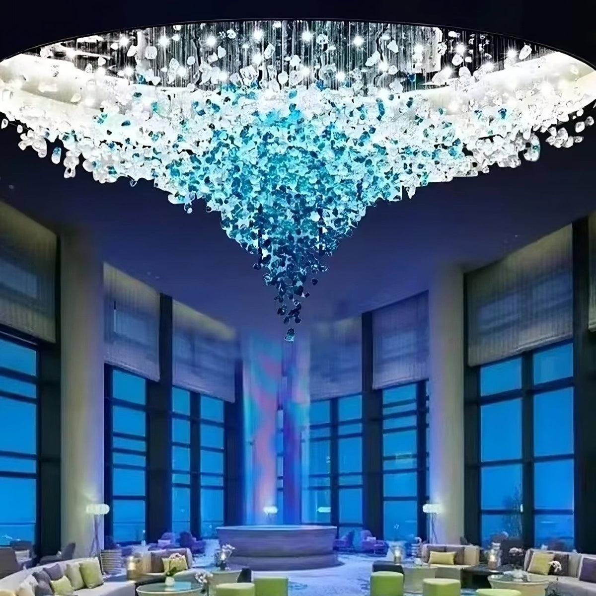 Detail of glass pendants on the Piovere chandelier