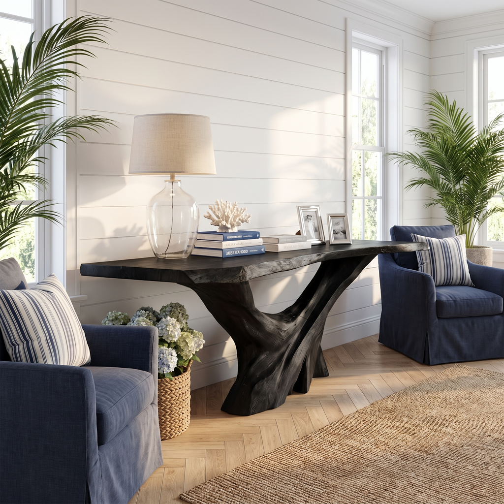 Mid Century Live Edge Console Table Artistic Wood For Furniture Decor