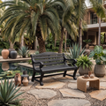 Classic Curved Wood Garden Bench With Sculpted Arms For Patio Or Entryway