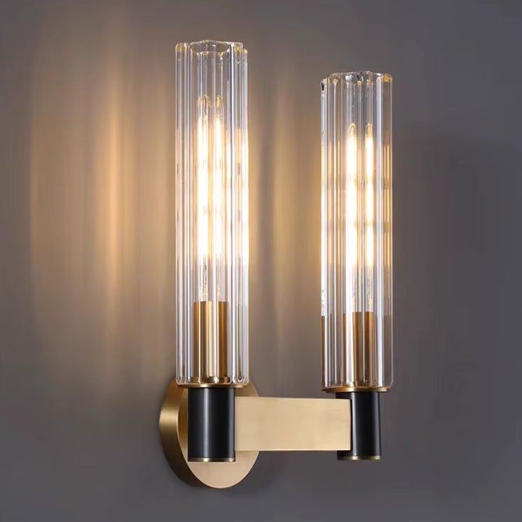 Palermo 2-light brass wall sconce with twin glass shades