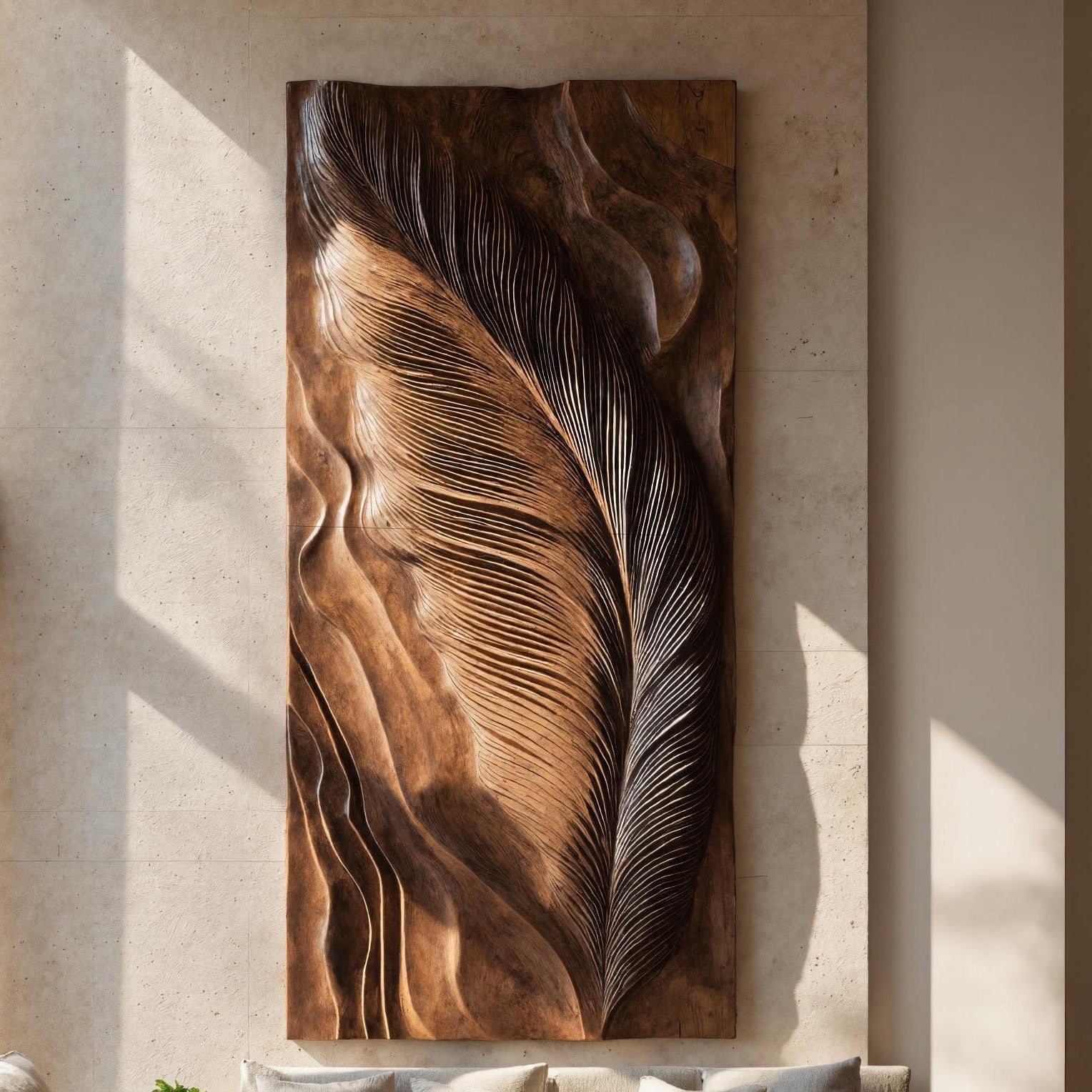 Hand Carved Feather Wall Art Design For Home