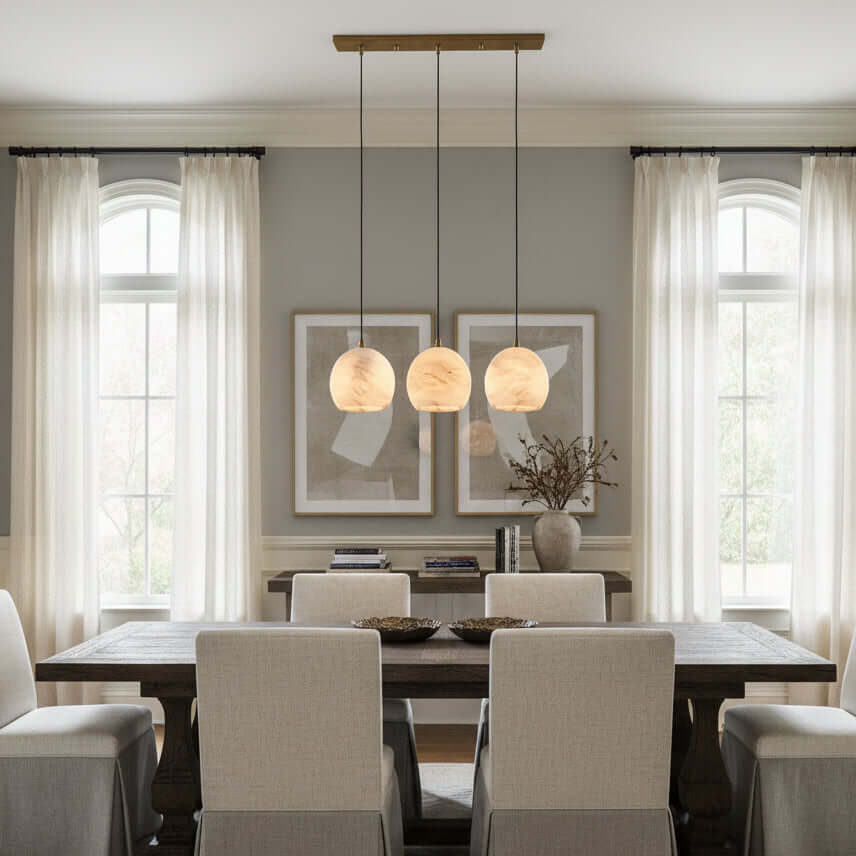 Auris 3-light linear marble chandelier full view