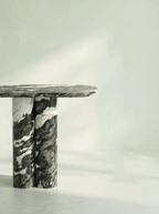 Green Forest Marble Console Table with Oval Shape Top and Double Cylinder Legs