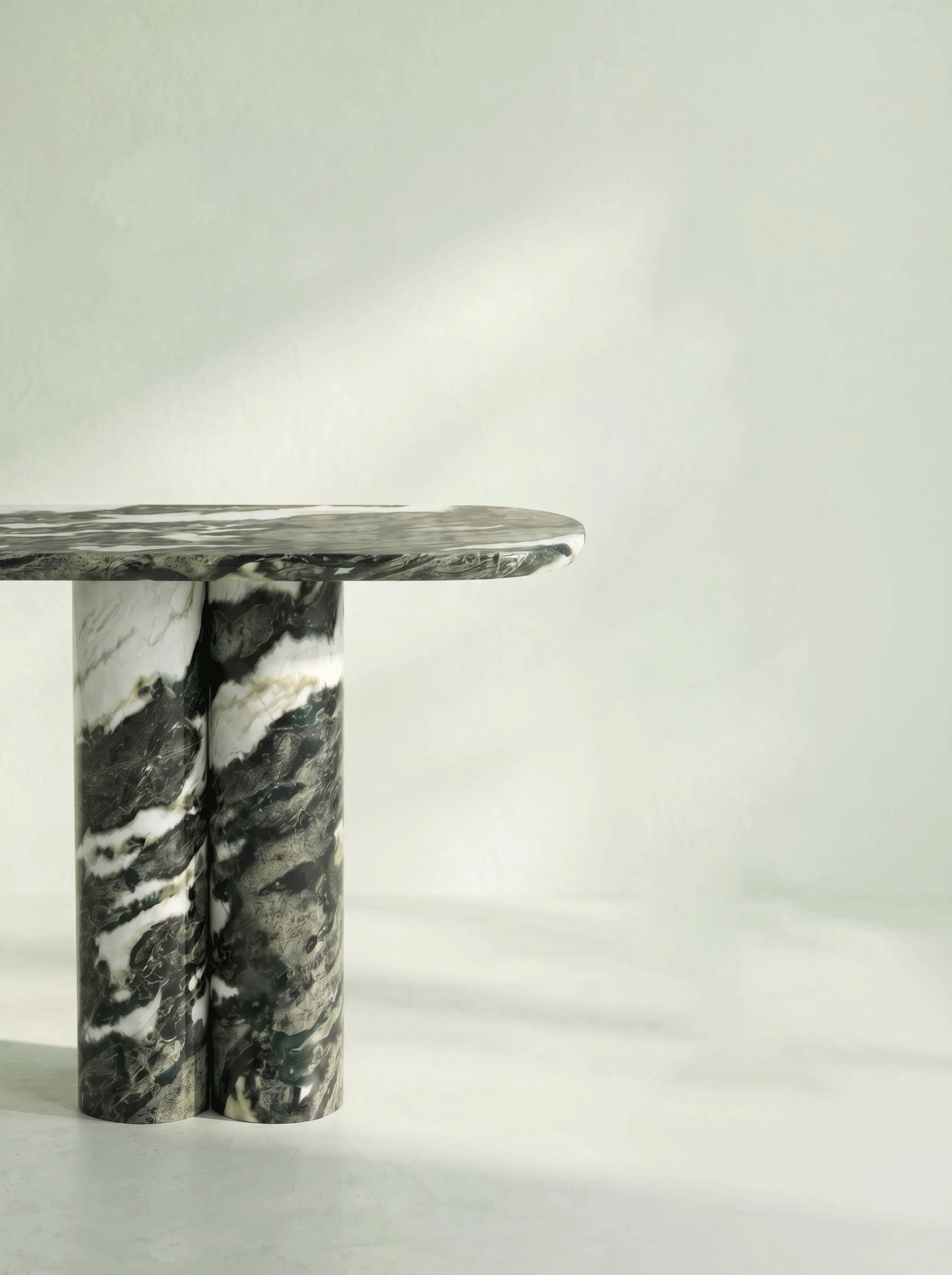 Green Forest Marble Console Table with Oval Shape Top and Double Cylinder Legs