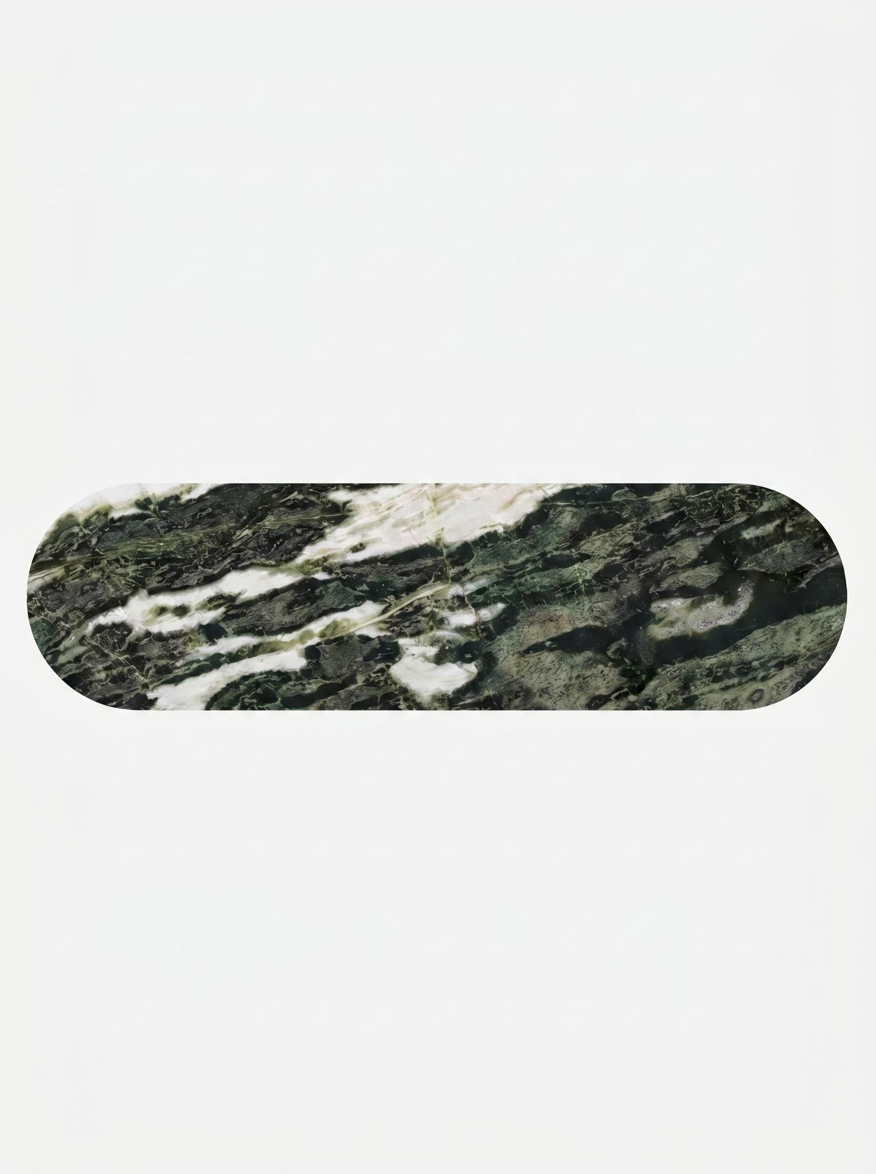 Green Forest Marble Console Table with Oval Shape Top and Double Cylinder Legs