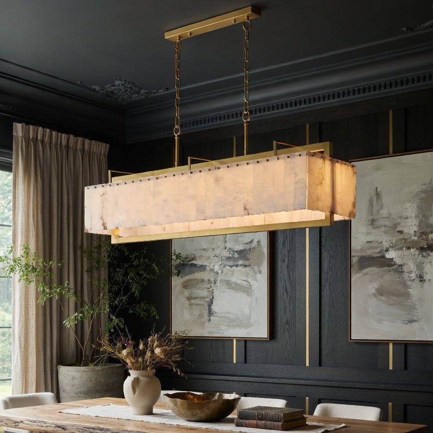 Valente marble and copper chandelier side profile