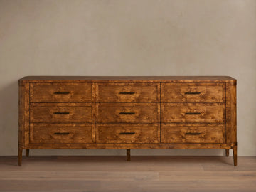 Mogadore Burl Wood Nine Drawer Dresser