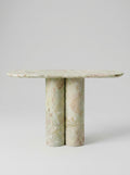 Light Green Natural Marble Double Column Oval Console Table, Luxury Entryway Accent Table for Home Decor