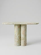 Light Green Natural Marble Double Column Oval Console Table, Luxury Entryway Accent Table for Home Decor