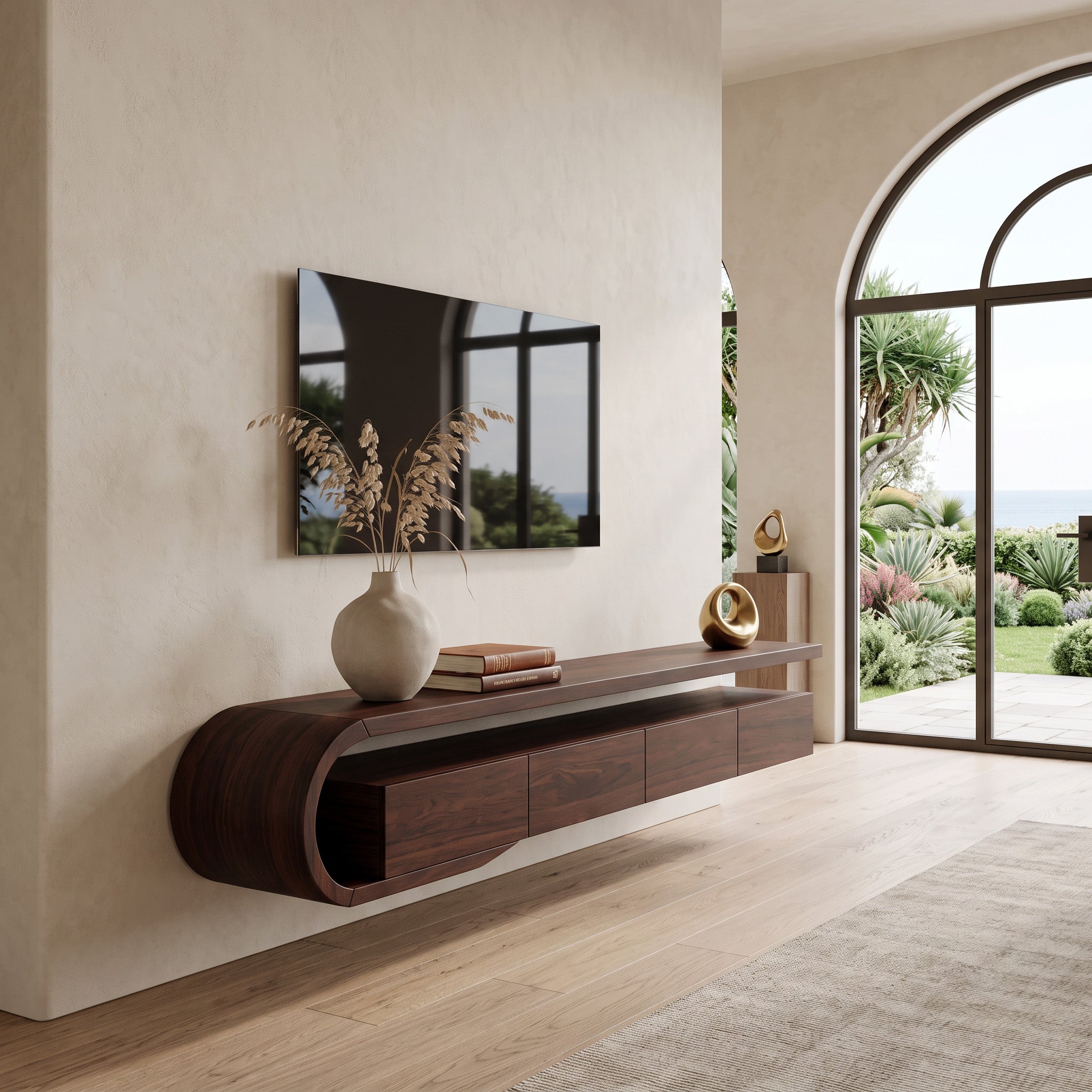 Modern Sculptural Wall Mounted TV Console For Living Room