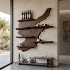 Rustic Live Edge Wine Rack Shelf With LED For Bar