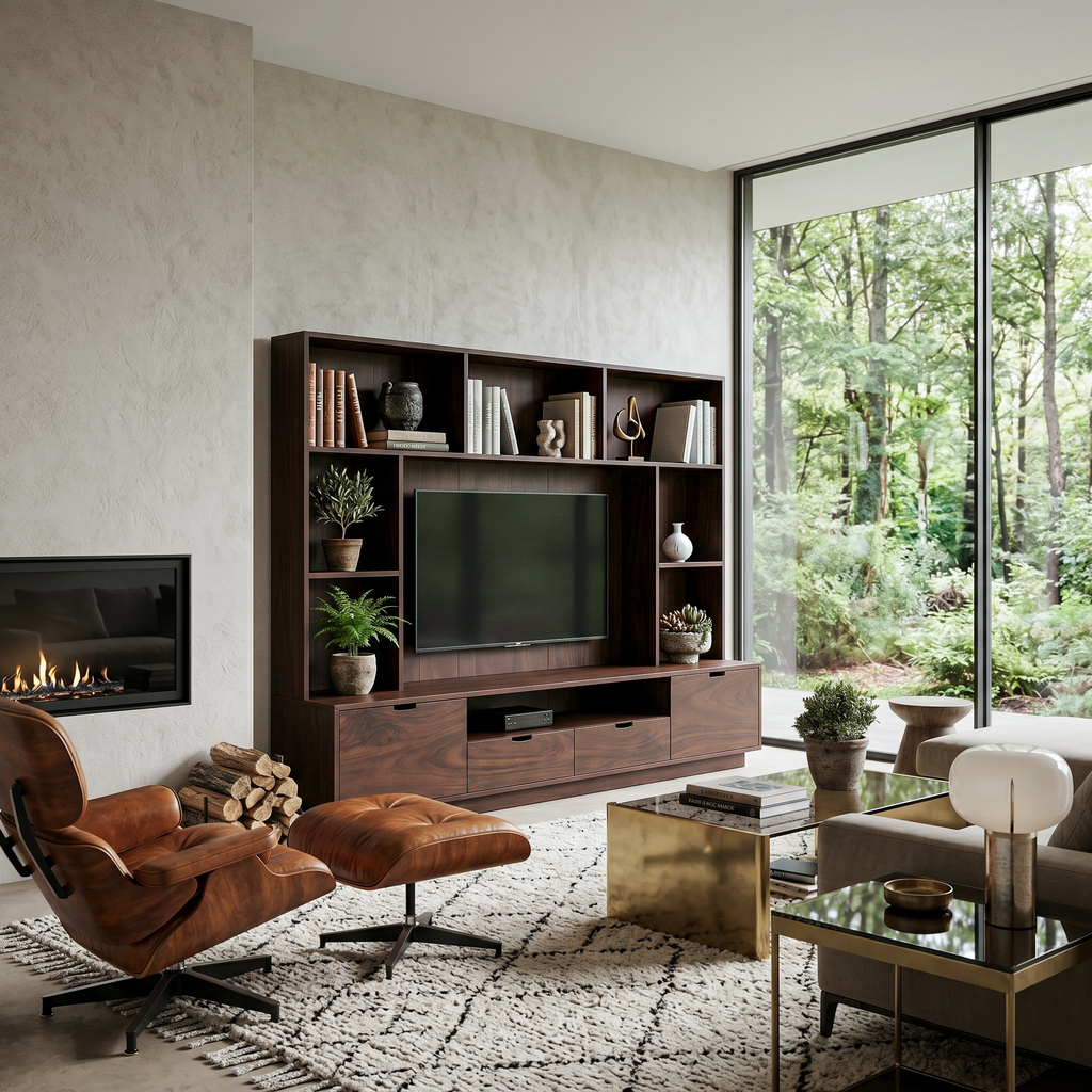 Modern TV Wall Unit With LED Shelves For Living Room