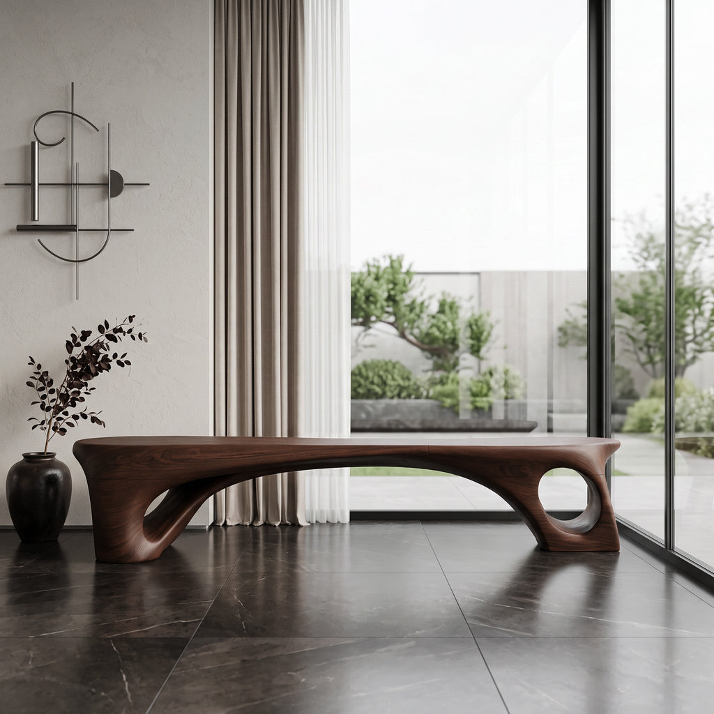 Modern Sculptural Bench With Curved Design For Living Room