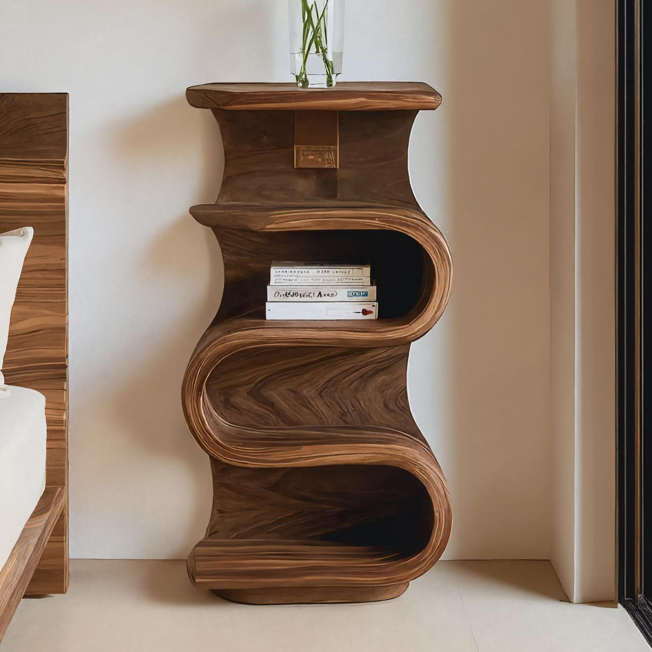 Organic Nightstand With Storage Shelf For Bedroom Area