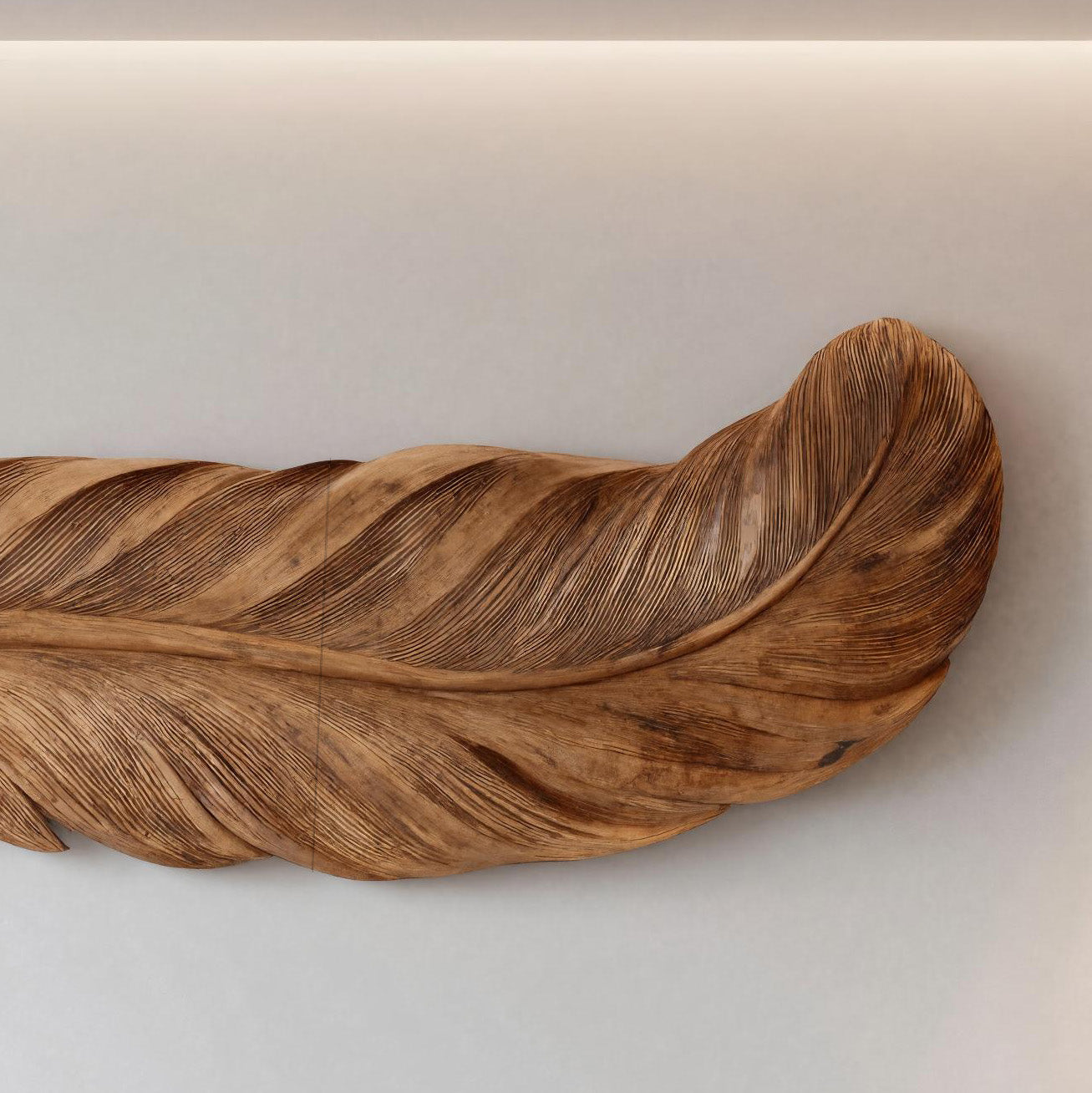 Organic Carved Feather Wall Art For Modern Living Room