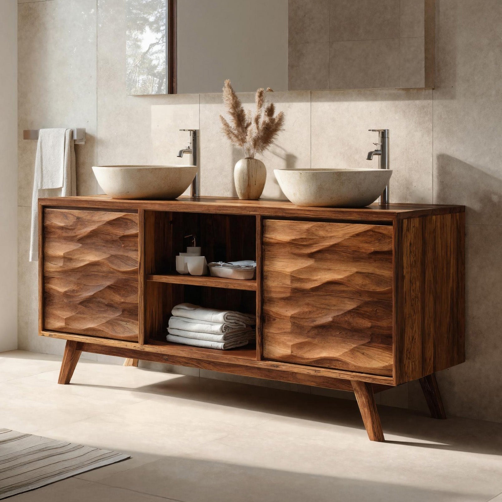 Handcrafted Bathroom Vanity Wave Doors Design For Bathroom