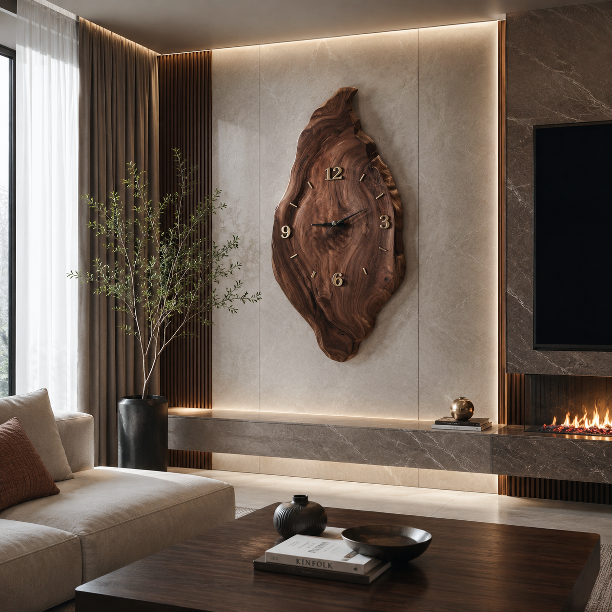 Rustic Wall Clock With Live Edge Design For Bedroom
