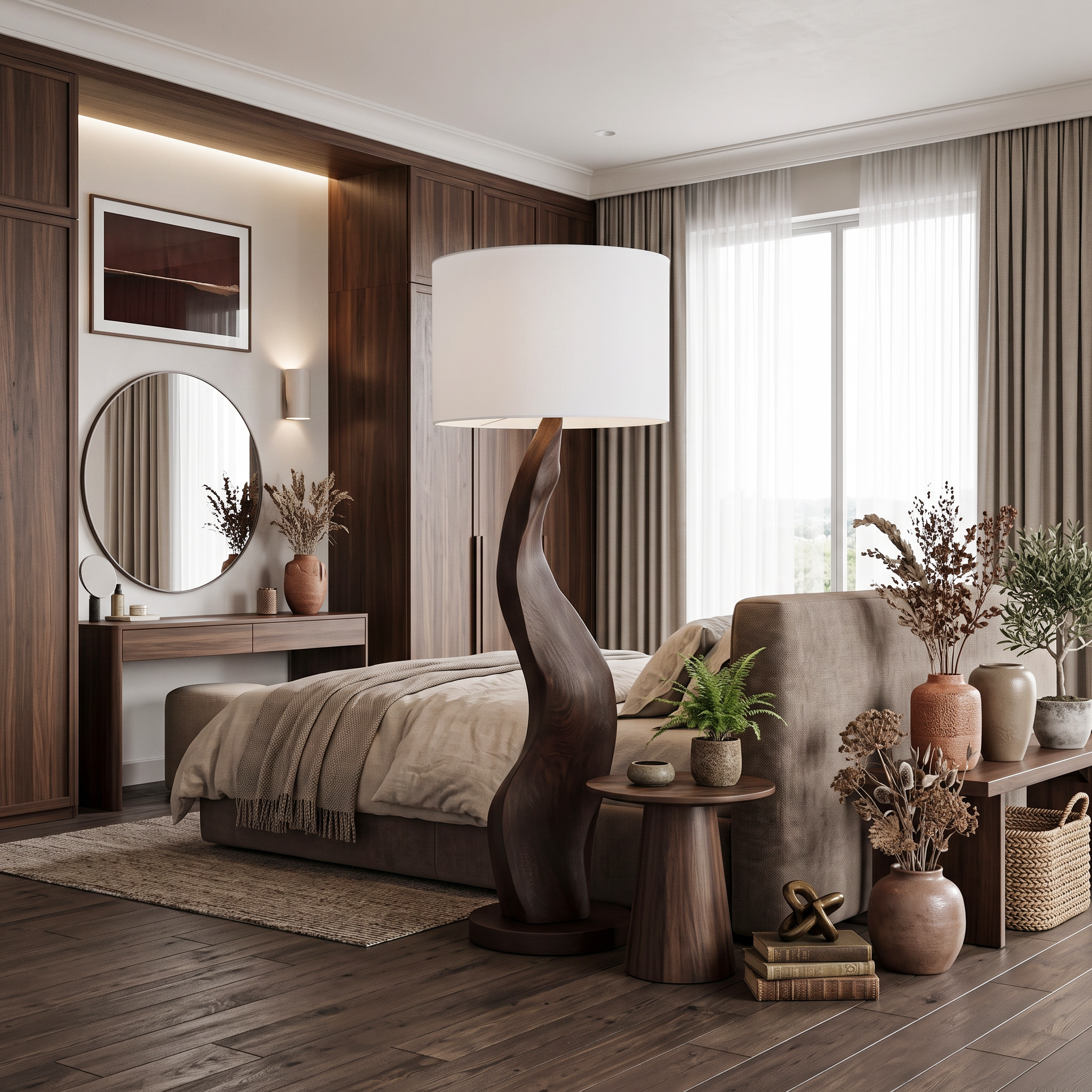 Modern Sculptural Floor Lamp With Curved Base For Bedroom