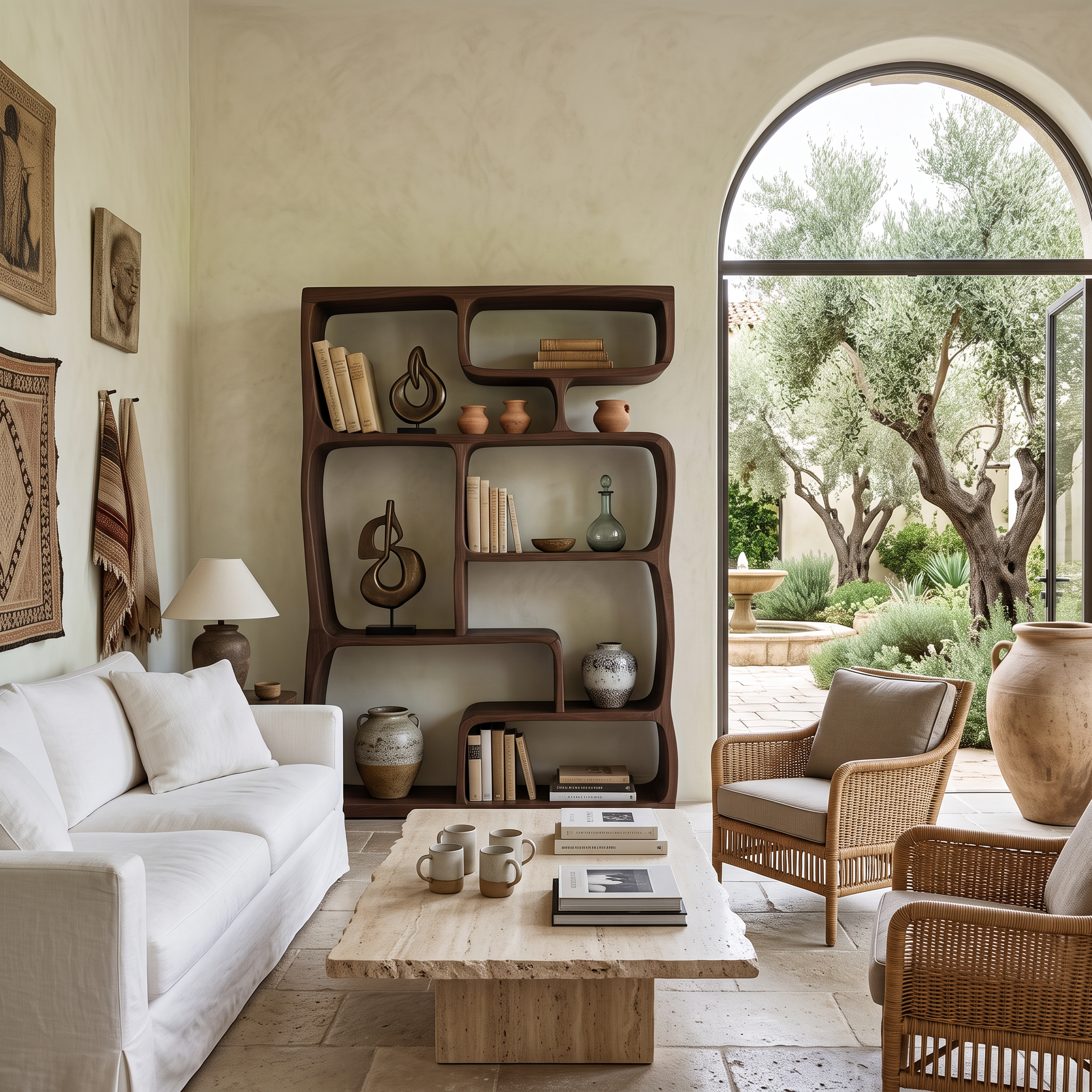 Modern Sculptural Bookshelf With Geometric Design For Living Room