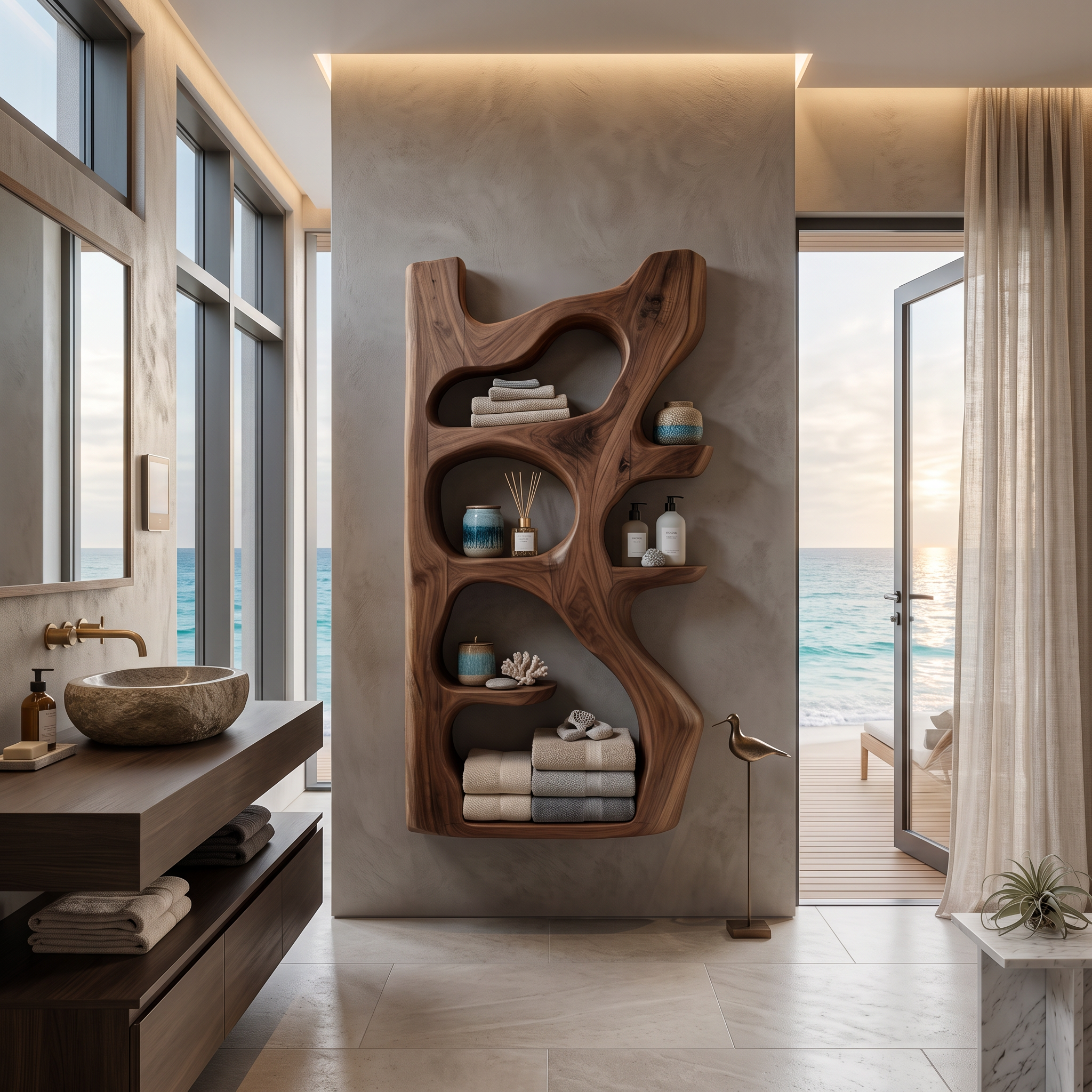 Handcrafted Sculpted Bathroom Shelf For Towels Or Storage