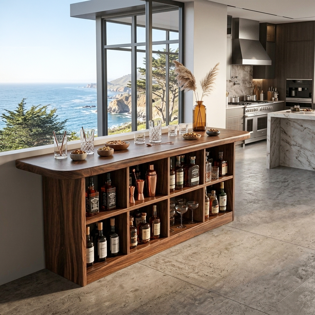 Wooden Bar Table With Storage For Compact Kitchen Or Coffee Bar